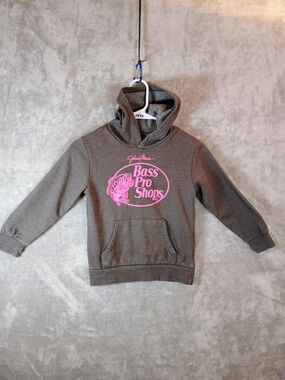 Bass Pro Shops Johnny Morris Kids' Gray Hoodie with Pink Logo Size Small